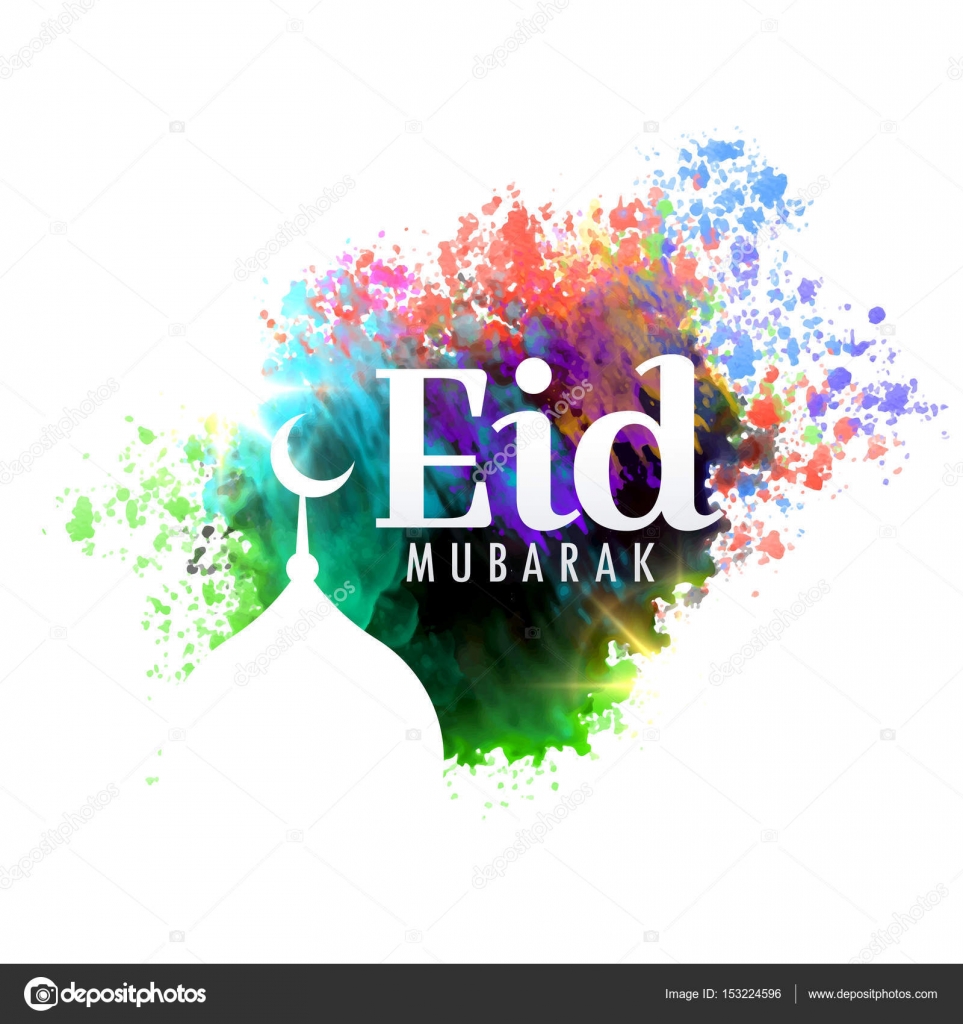 eid mubarak festival greeting card design with watercolor effect 153224596