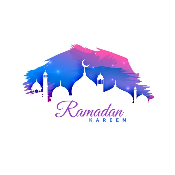 Ramadan kareem achtergrond met moskee silhouet en aquarel — Stockvector