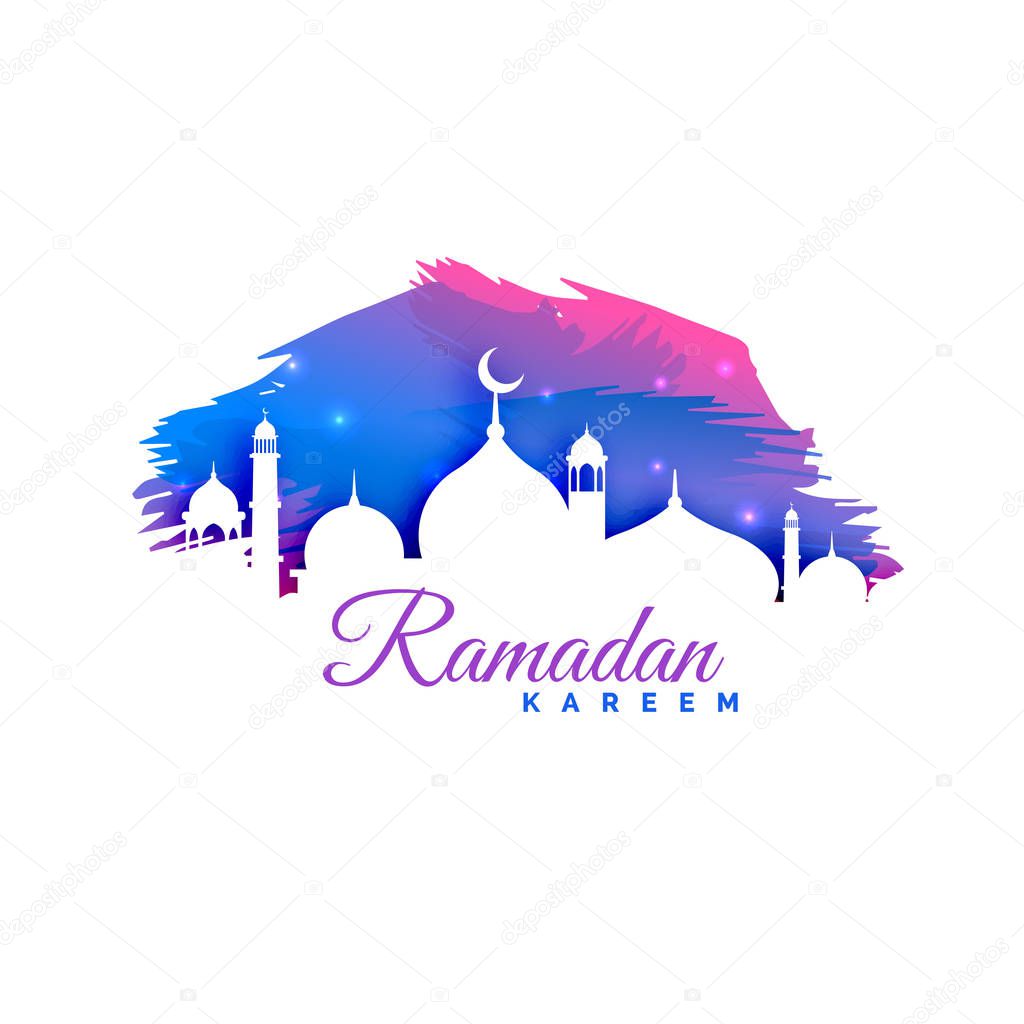ramadan kareem background with mosque silhouette and watercolor 