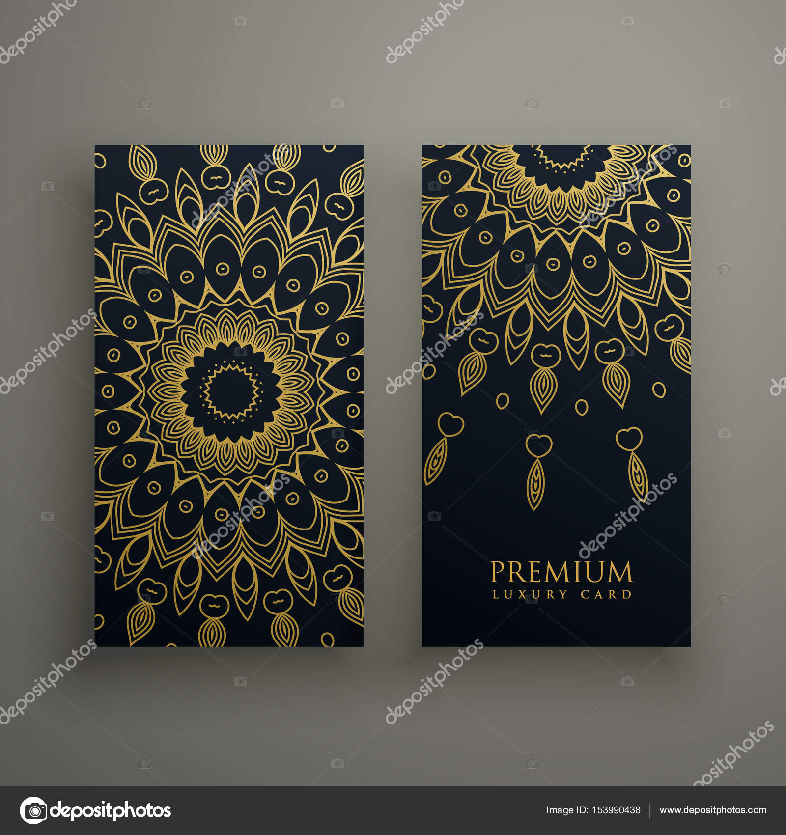 Mörka mandala kort eller banners design med gyllene prydnads 