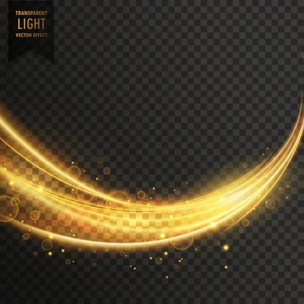 Abstracto de oro transparente racha ondulada luz con brillo — Vector de stock