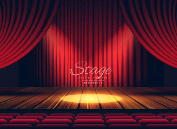 Cortinas rojas premium escenario, teatro o fondo de ópera con spo — Vector de stock