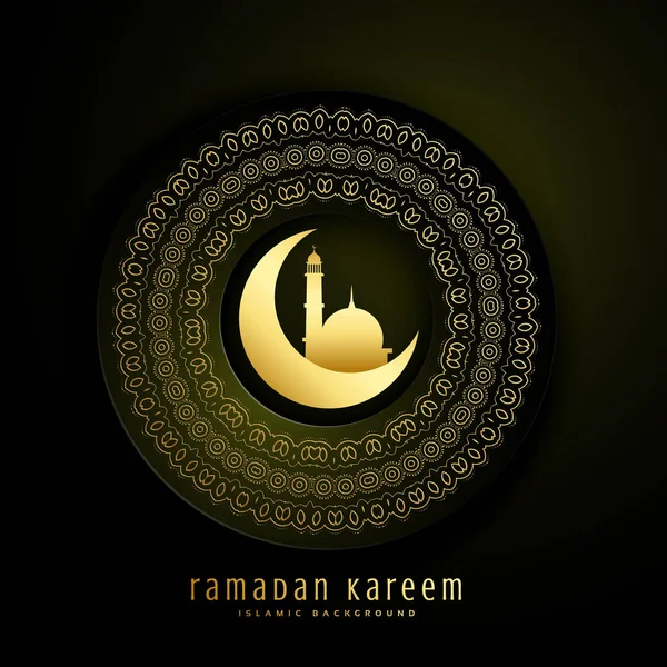 Ramadan kareem greeting with moon, mosque and mandala decoration — Stock Vector