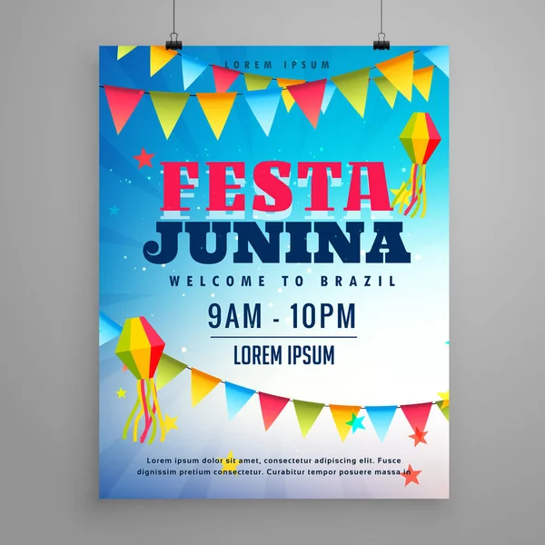 Festa junina celebración cartel volante diseño con decoración guirnaldas — Vector de stock