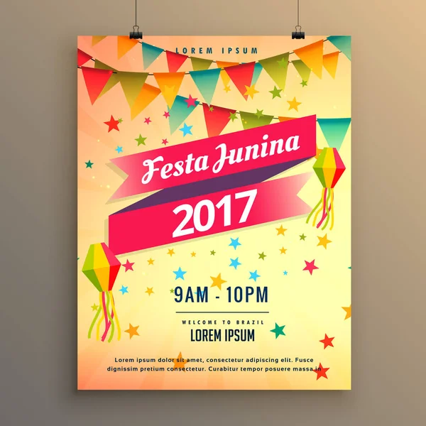 Festa junina fiesta celebración cartel diseño con ele decorativo — Vector de stock