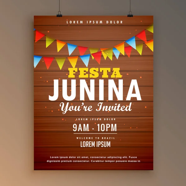 Festa junina fiesta invitación cartel volante diseño — Vector de stock