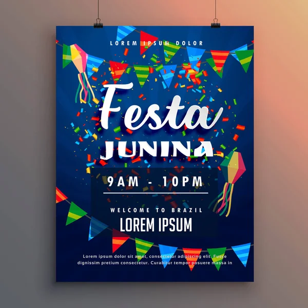 Festa junina party flyer poster with confetti and garlands decor — Stock Vector