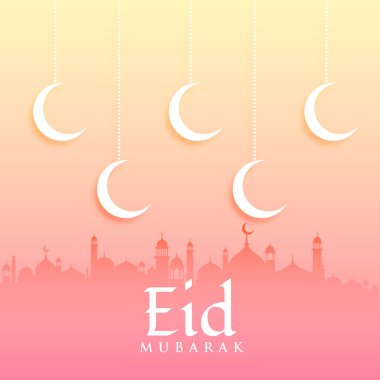 Eid mubarak tebrik kartı tasarımı ile ay ve Camii