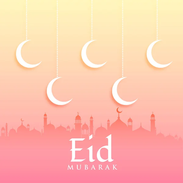 eid mubarak greeting card design with moon and mosque