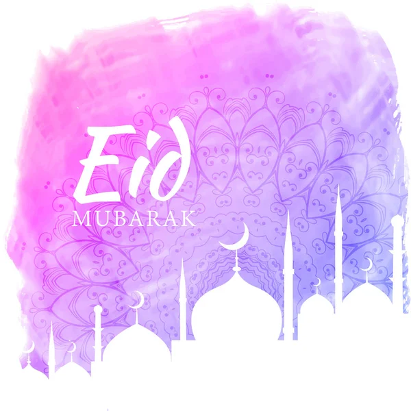 watercolor background for eid festival season with mosque silhou