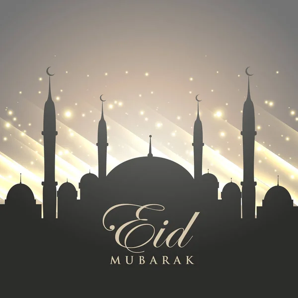 Islamischer Eid-Festgruß mit Moschee-Silhouette und glänzendem B — Stockvektor