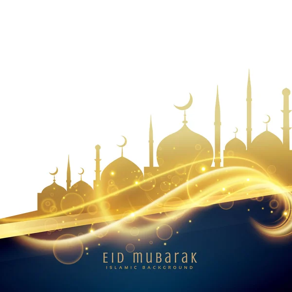Awesome eid festival greeting design with golden mosque and ligh — Stock Vector
