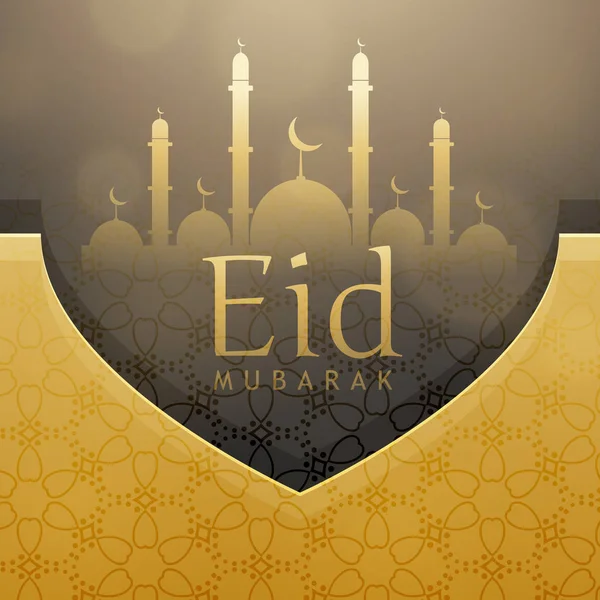 Hermoso diseño de tarjeta de felicitación del festival eid con decorati de oro — Vector de stock