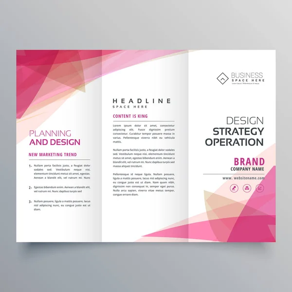 Astratto rosa trifold business brochure design — Vettoriale Stock