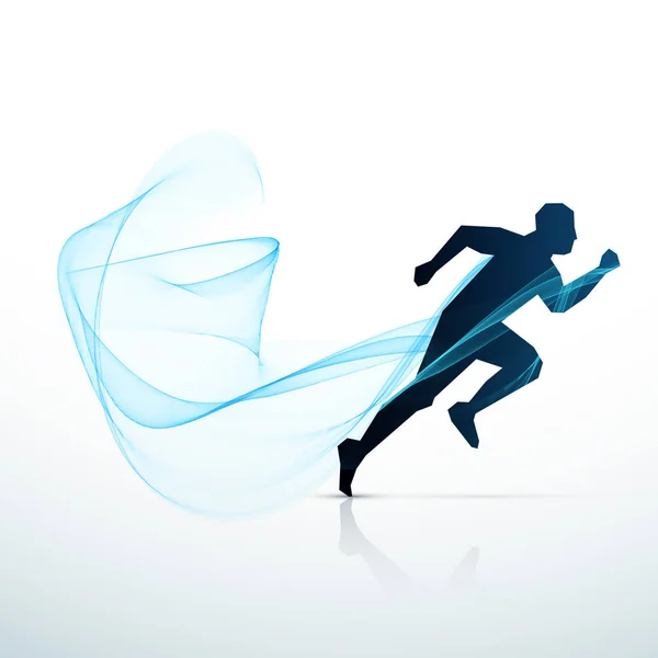 man running with blue flowing wave