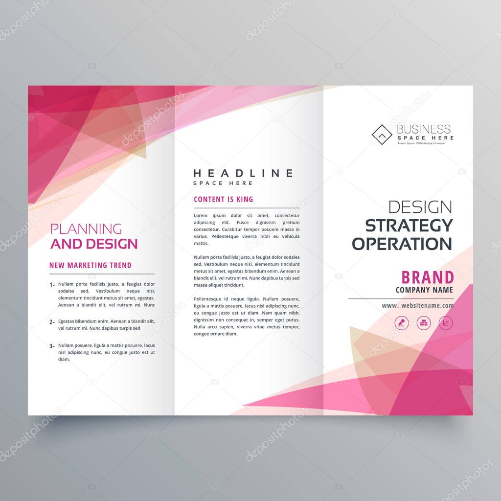 abstract pink trifold business brochure design
