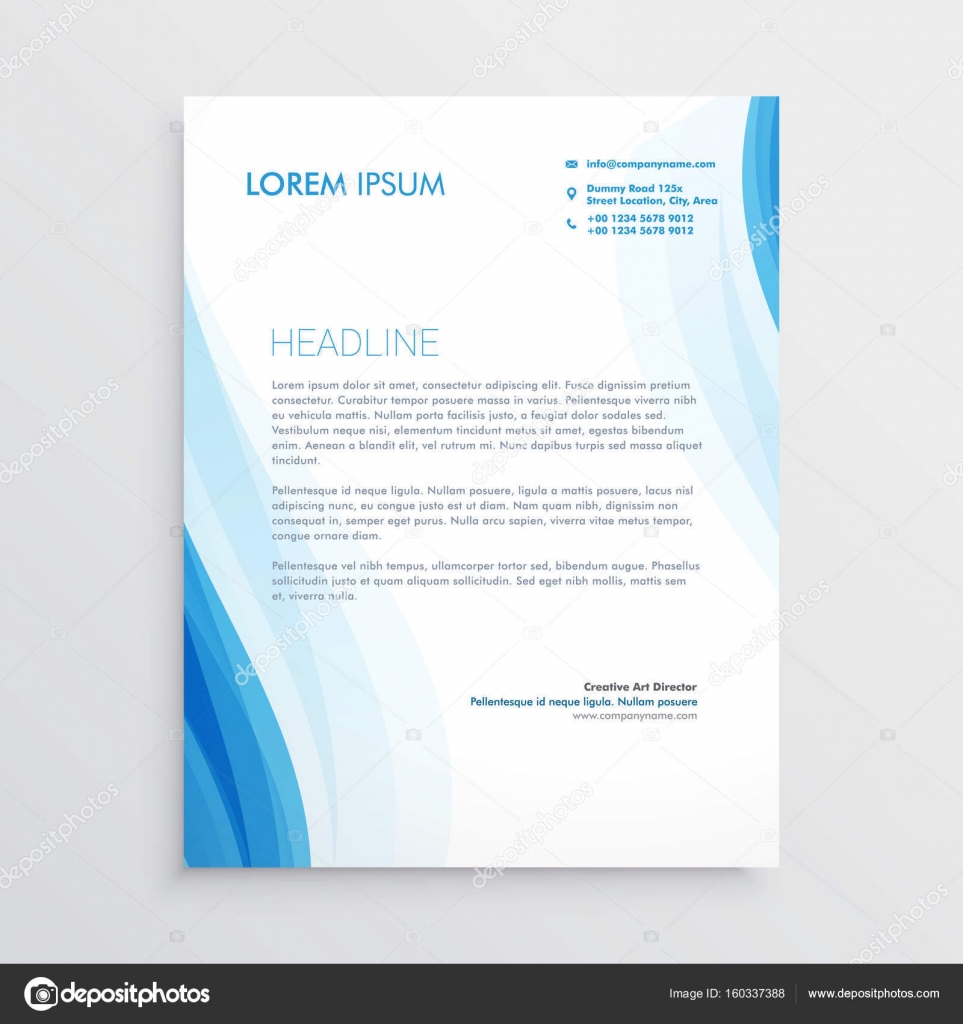 Elegant blue letterhead design template with wavy shape Stock Regarding Elegant Letterhead Template