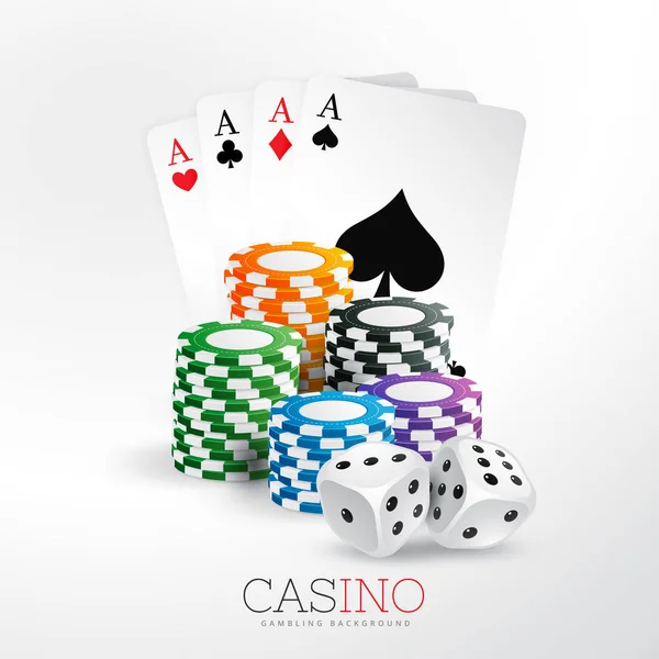 Casino cartes à jouer et des jetons avec des dés vectoriel fond — Image vectorielle