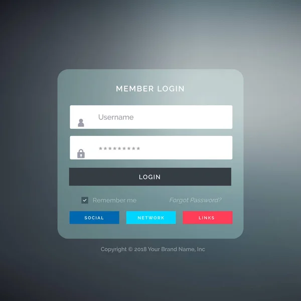 Élégant login ui template form design avec fond flou — Image vectorielle