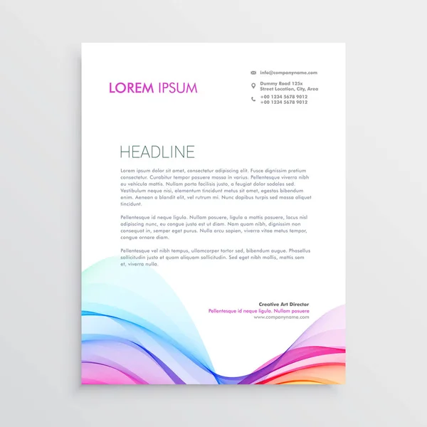 Colorful letterhead design template with wavy shape — Stock Vector