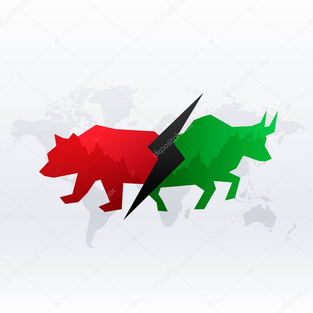 stock market concept design with bull and bear for profit and lo
