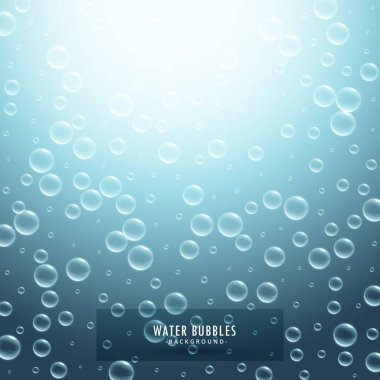 Su damlacıkları veya kabarcıklar mavi zemin üzerine