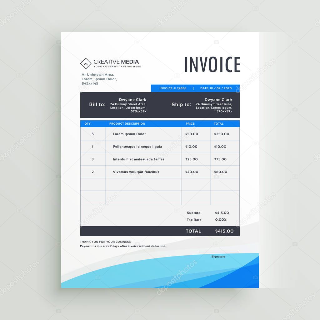 blue invoice template vector design