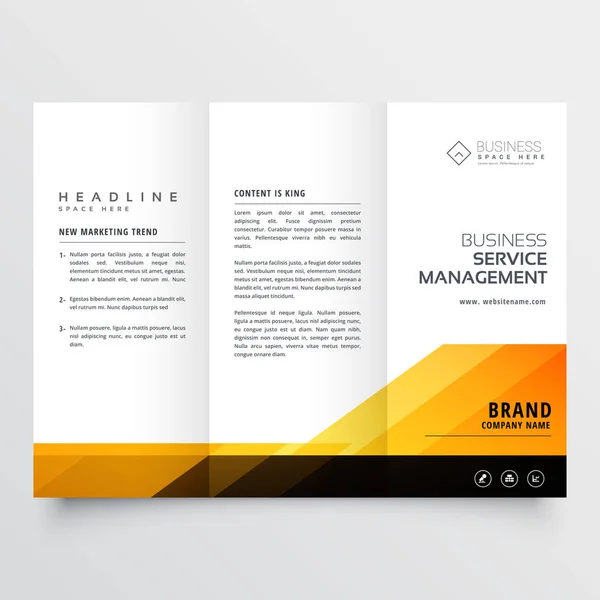 Astratto arancione e nero tri piega brochure design corporate bus — Vettoriale Stock