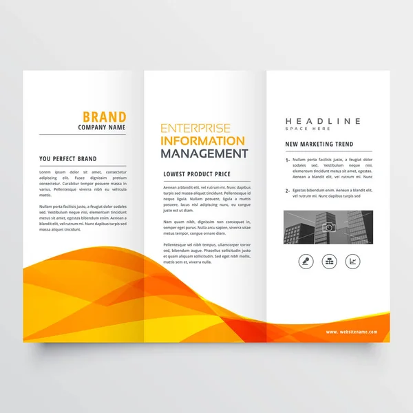 Tri fold brožura šablona návrhu podnikatelské s pomerančem — Stockový vektor