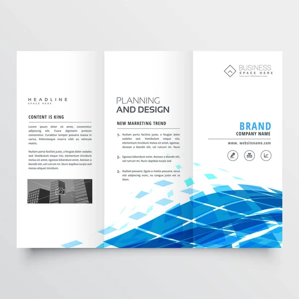 Brochure corporate tri fold design con forme astratte blu — Vettoriale Stock