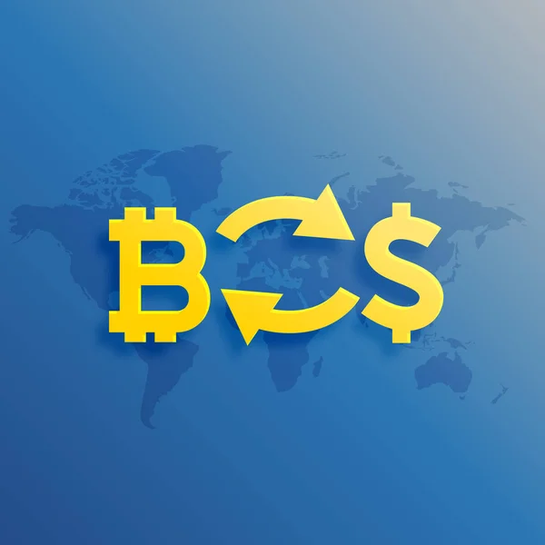 Bitcoins a dollár átváltási világszerte koncepcióterv — Stock Vector