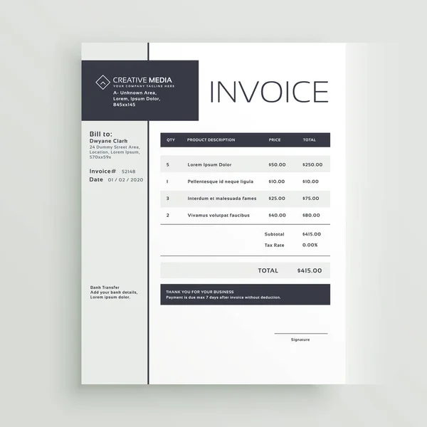 Creative invoice template vector design — Stock Vector