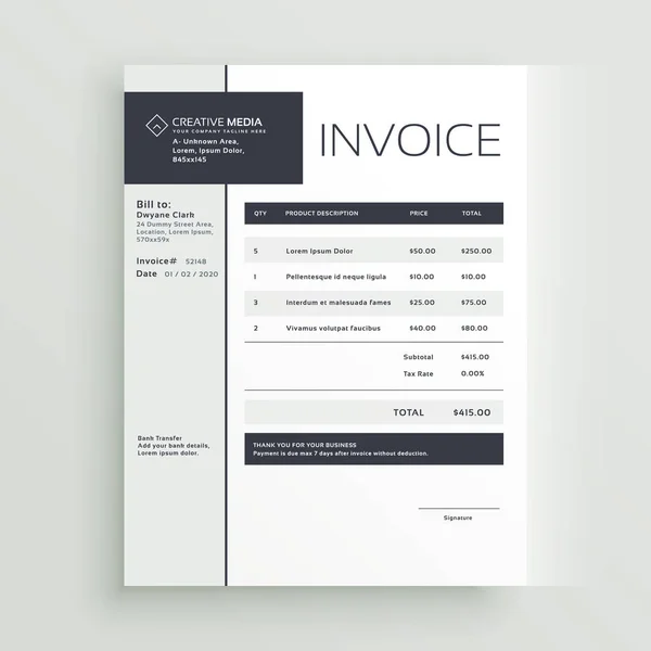 Modèle de facture créatif conception vectorielle — Image vectorielle