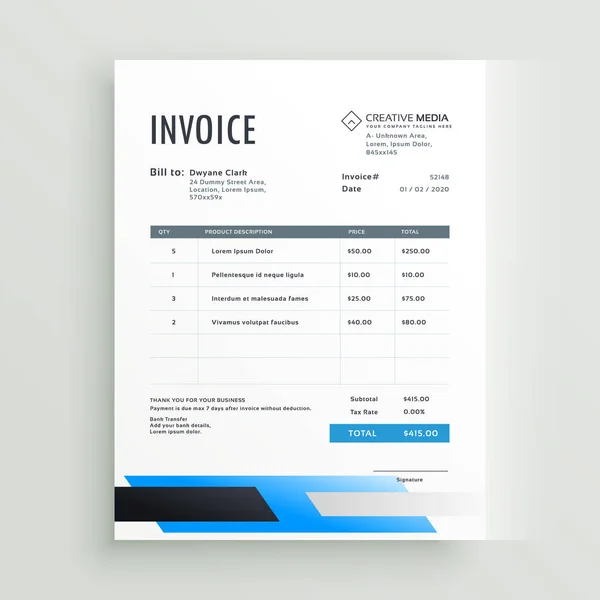 Creative geometric invoice form template design vector — Stock Vector