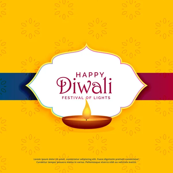 yellow happy diwali greeting card design with diya