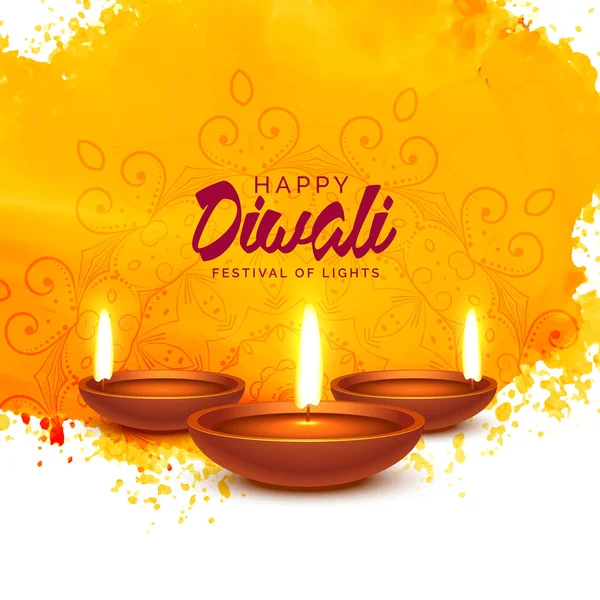 Happy diwali vector background with orange watercolor — Stock Vector