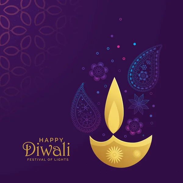 Diwali dorato diya con decorazione paisley — Vettoriale Stock