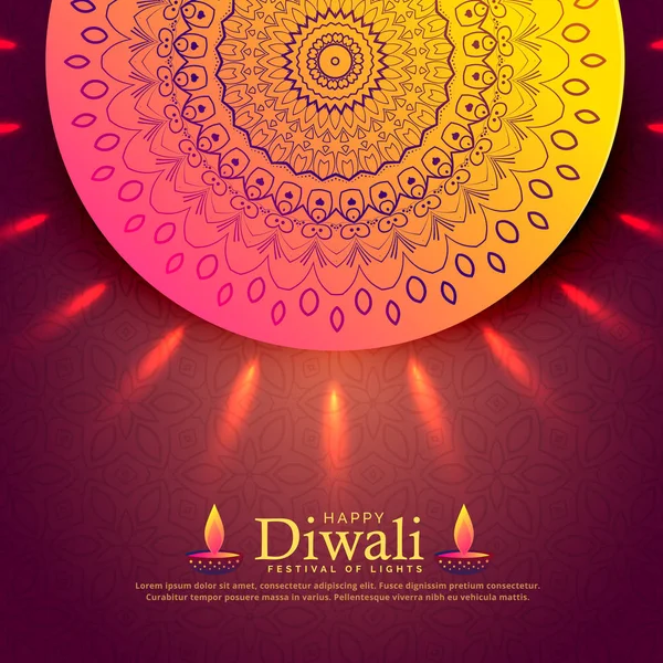 Gyönyörű diwali ünnep köszöntés, mandala mintával — Stock Vector