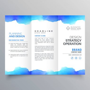 creative blue watercolor trifold brochure design template clipart