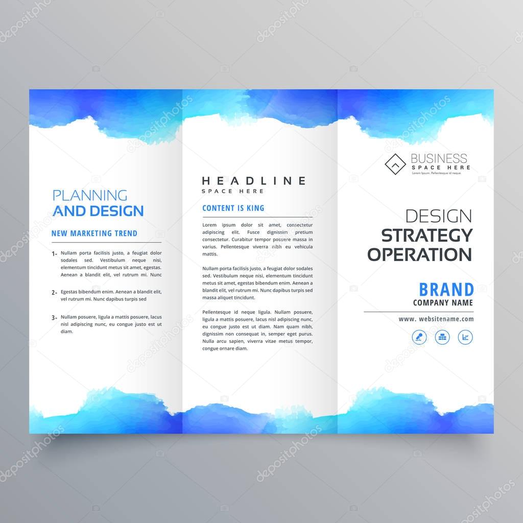 creative blue watercolor trifold brochure design template