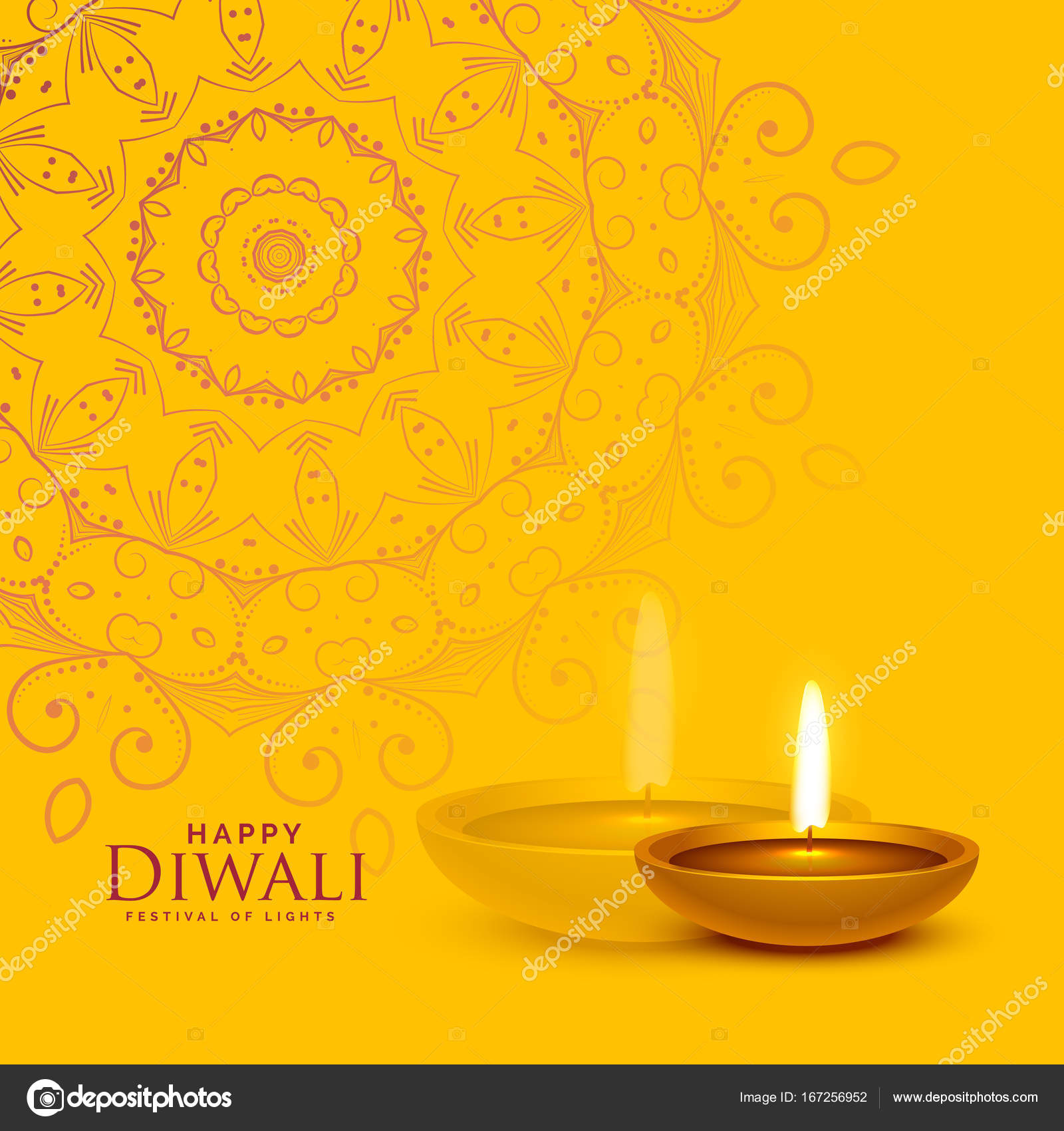 Yellow festival background with diwali diya lamp and mandala dec Stock  Vector Image by ©StarLine #167256952