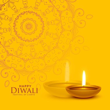 diwali diya lamba ve mandala Aralık ile sarı festival arka plan