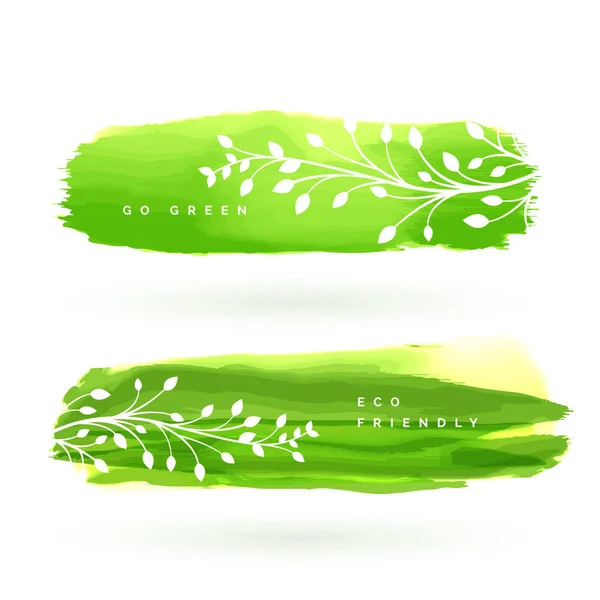 Blattbanner mit grüner Aquarellfarbe — Stockvektor