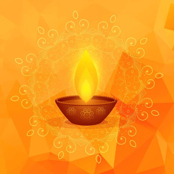 Oranje achtergrond met diwali festival diya en mandala decorati — Stockvector