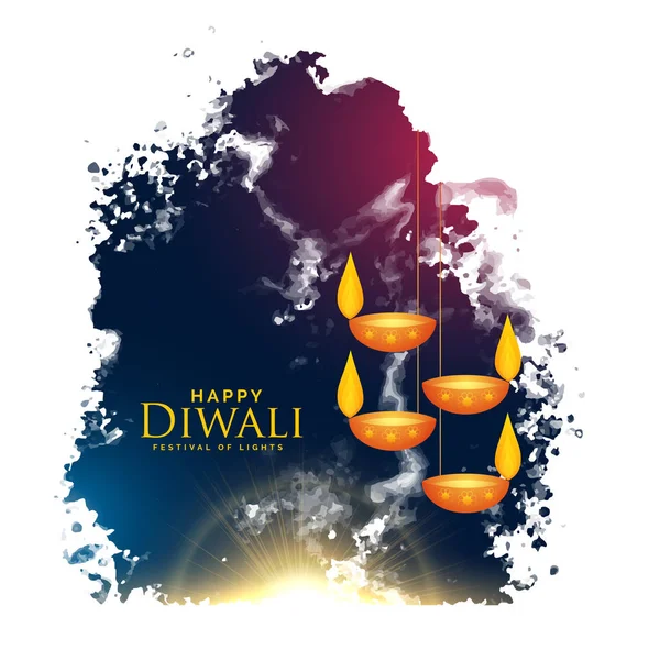 watercolor splash with hanging diwali lamps vector background