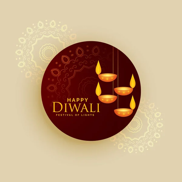 Diseño del vector de tarjeta de felicitación de vacaciones diwali con lámparas colgantes — Archivo Imágenes Vectoriales