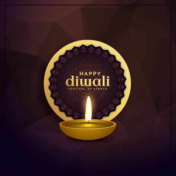 Design de carte de vœux diwali doré avec lampe diya — Image vectorielle