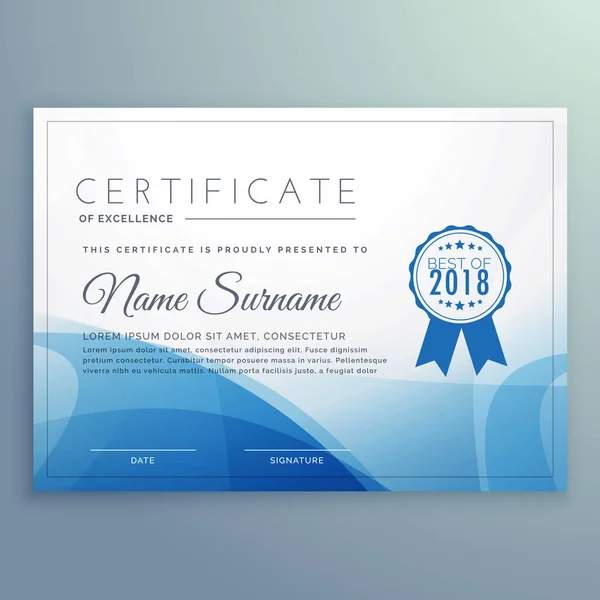 Blue certificate template design vector — Stock Vector