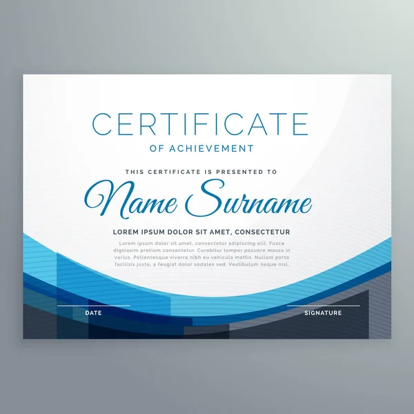 Elegant blue wavy certificate of achievement vector design — Stock Vector