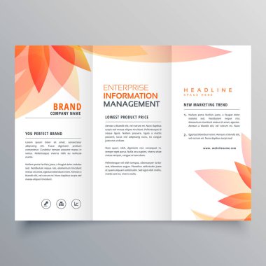 beautiful orange leaf tri fold business brochure vector design clipart